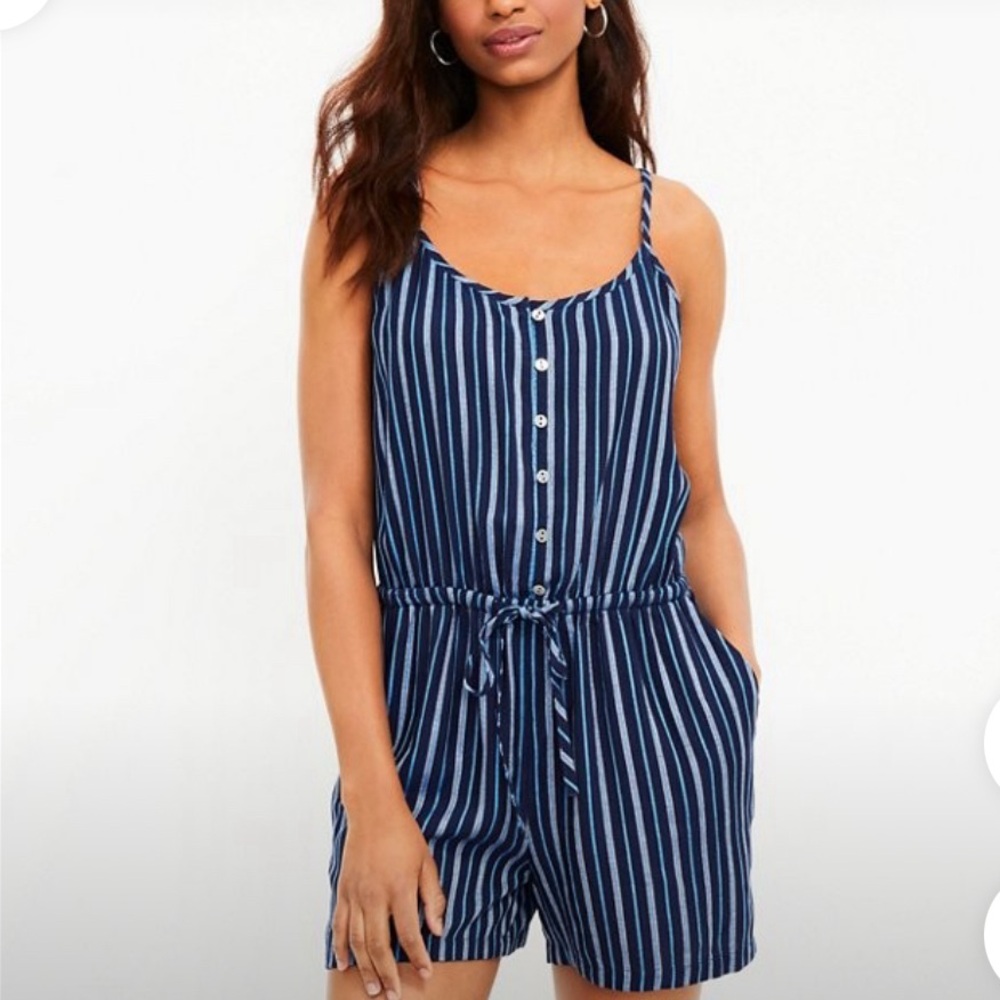Striped Pintucked Strappy Romper loft